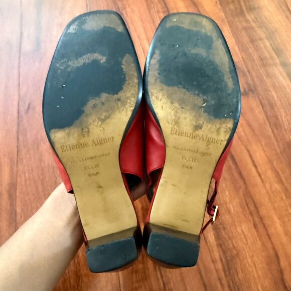 Vtg Etienne Aigner Leather Square Toe Red Loafer Sling Back Heels Sz 6.5 - Picture 6 of 15